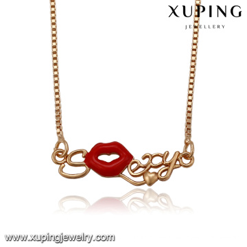 41630 accesorios de joyería de moda venta al por mayor 18k delicada moda labios rojos colgante chapado en oro collar de la joyería